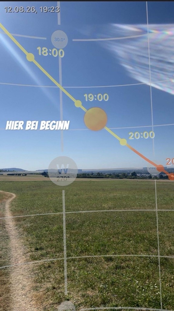 Sonnenstand und Westblick von der Schwanner Warte in Straubenhardt am 12. August 2026